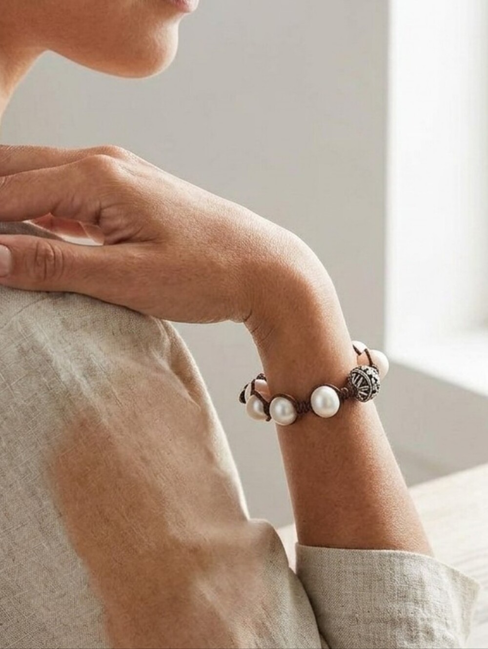 Silpada Rugged Pearls Bracelet Sterling Silver Adjustable Sliding Clasp B2424 - Picture 2 of 4
